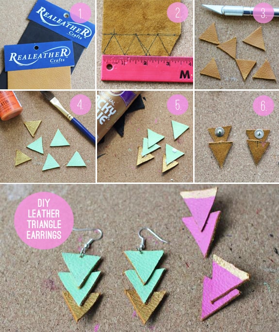 Aretes triangulares de cuero hechos a mano – cosmeticanatural.info